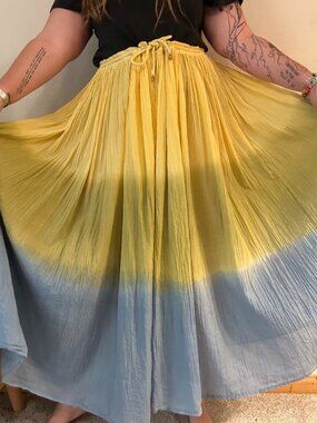 Vintage Y2K Urban Oasis Ombré Broomstick Drawstring Hippie Skirt L/XL